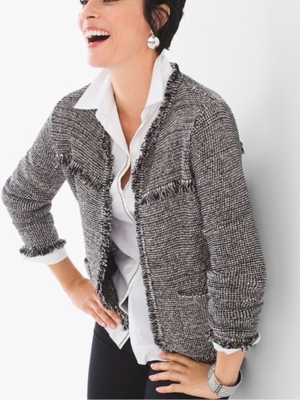 Women’s NWT Textured Fringe Black and White Jacket
